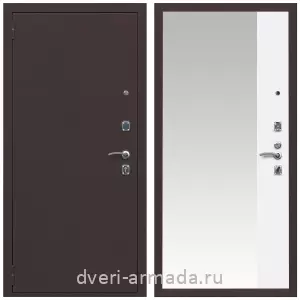 С зеркалом и шумоизоляцией, Дверь входная Армада Комфорт Антик медь / МДФ 16 мм ФЛЗ Панорама-1 Белый матовый